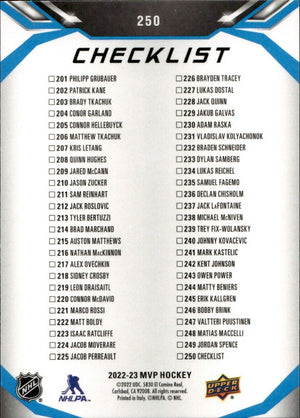 2022-23 Upper Deck MVP Hockey - Base #250 Checklist - Matt Boldy - Minnesota Wild - B