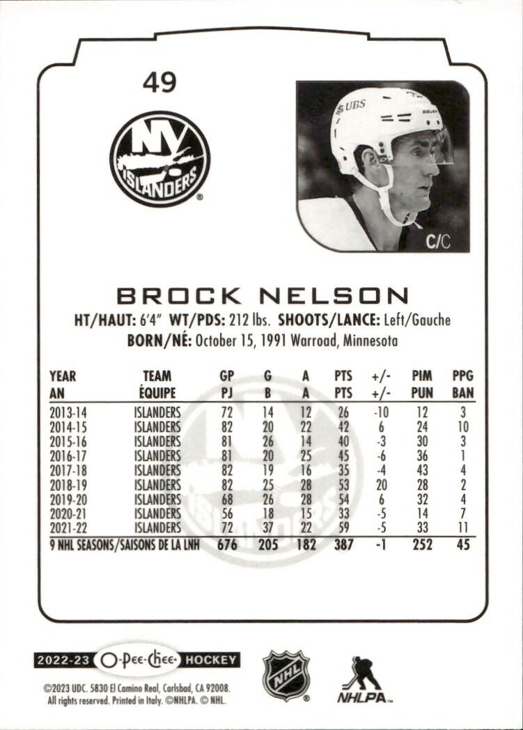 2022-23 Upper Deck O-Pee-Chee Hockey - Base #49 Brock Nelson - New York Islanders - B