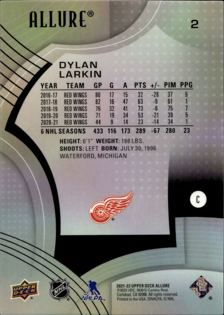 2021-22 Upper Deck Allure Hockey - Base #2 Dylan Larkin - Detroit Red Wings - B