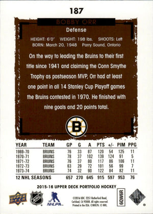 2015-16 Upper Deck Portfolio Hockey - Base #187 Bobby Orr - Boston Bruins