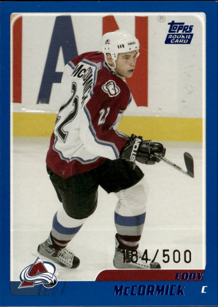 2003-04 Topps Traded - Base - Blue :500 #TT98 Cody McCormick - Colorado Avalanche - A