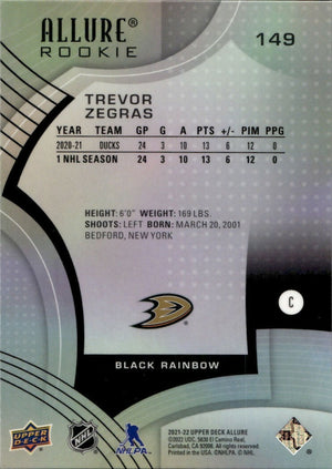 2021-22 Upper Deck Allure Hockey - Base - Rookie - Black  Rainbow #149 Trever Zegras - Anaheim Ducks - B