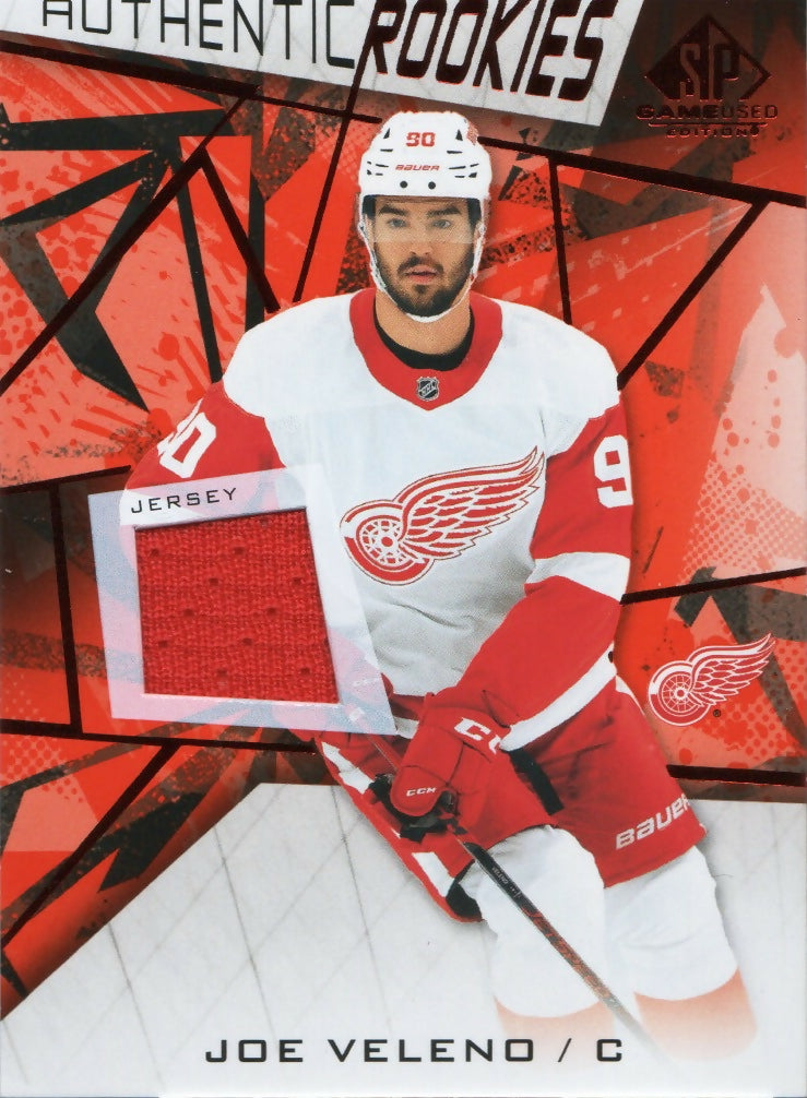 2021-22 Upper Deck SP Game Used Hockey - Base - Red Jerseys - Authentic Rookies :205 #28 Joe Veleno - Detroit Red Wings - A