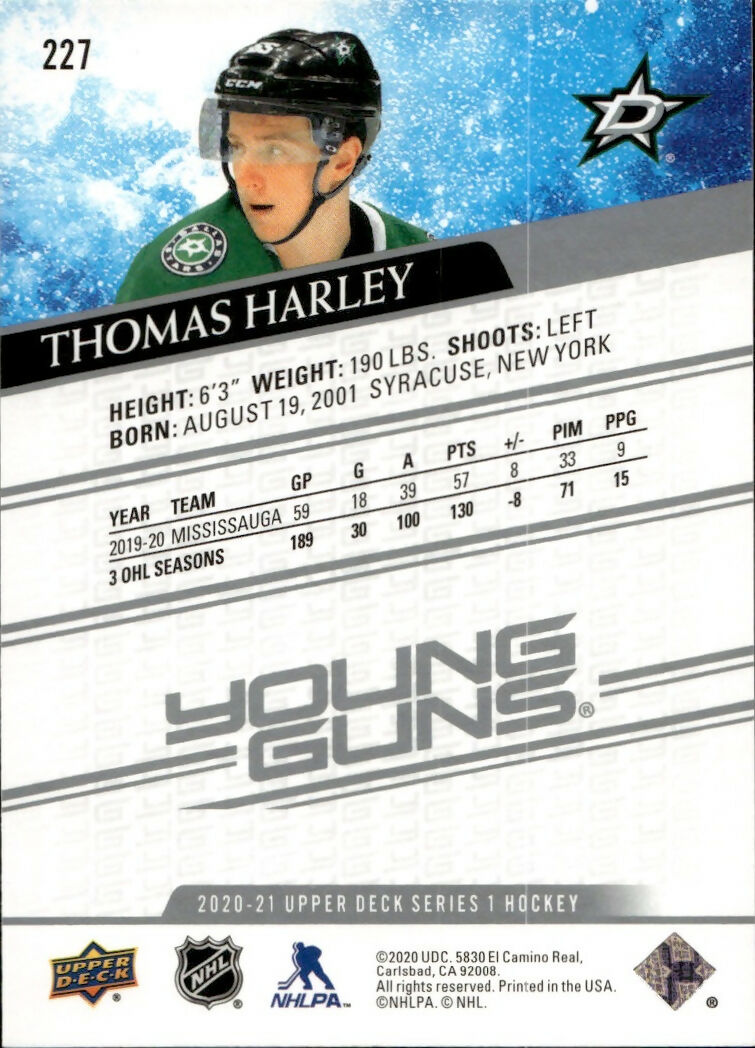 2020-21 Upper Deck Series 1 Hockey - Base - Young Guns #227 Thomas Harley - Dallas Stars - B