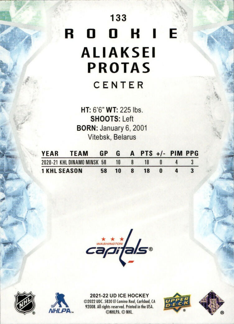 2021-22 Upper Deck Ice Hockey - Base - Rookie #133 Aliaksei Protas - Washington Capitals - B