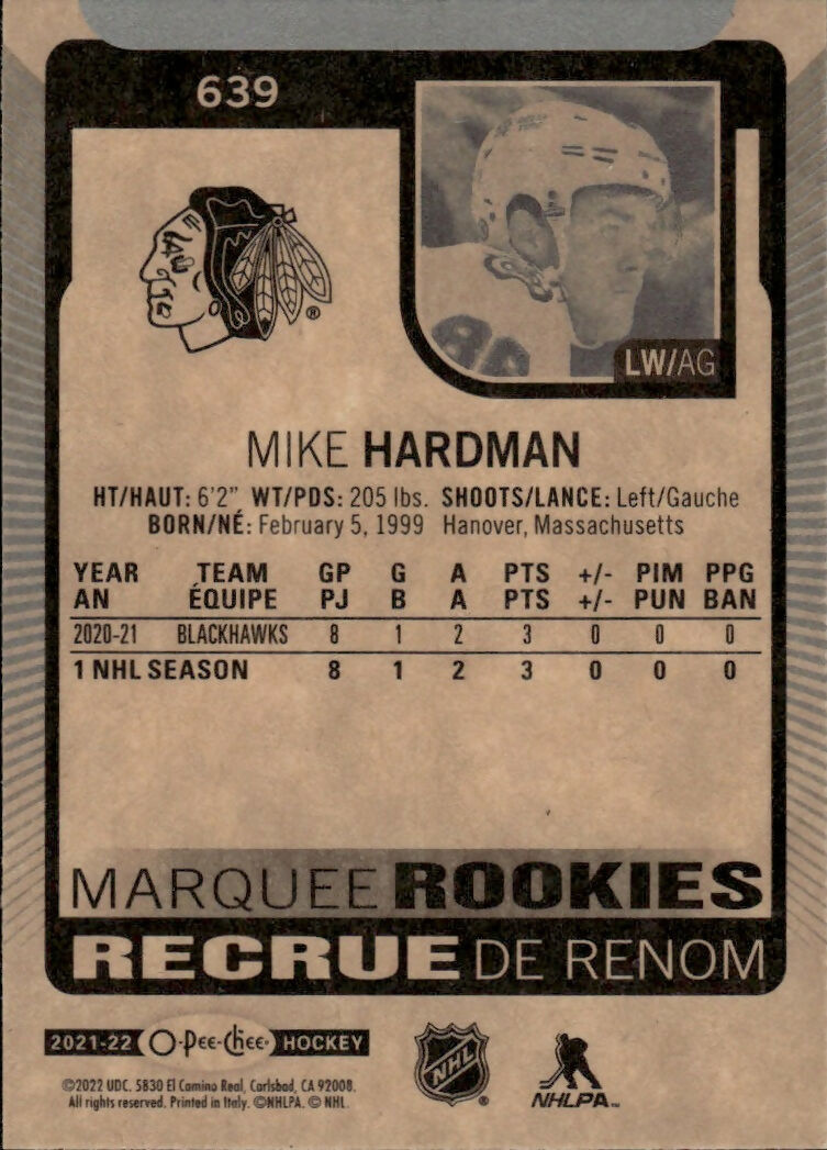 2021-22 Upper Deck Series 2 - O-Pee-Chee Update #639 Mike Hardman - Chicago Blackhawks - B