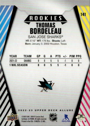 2022-23 Upper Deck Allure Hockey - Base -Rookie #141 Thomas Bordeleau - San Jose Sharks - B