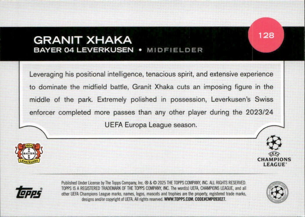 2024-25 Topps UEFA Club Competitions - Base #128 Granit Xhaka - Bayer 04 Leverkusen - B