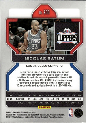 2021-22 Panini Prizm Basketball - Base # 200 Nicolas Batum - Los Angeles Clippers