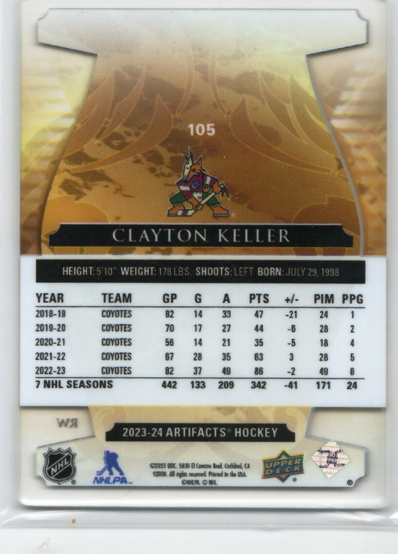 2023-24 Upper Deck Artifacts Hockey - Base - Clear Acetate #105 Clayton Keller - Arizona Coyotes - B