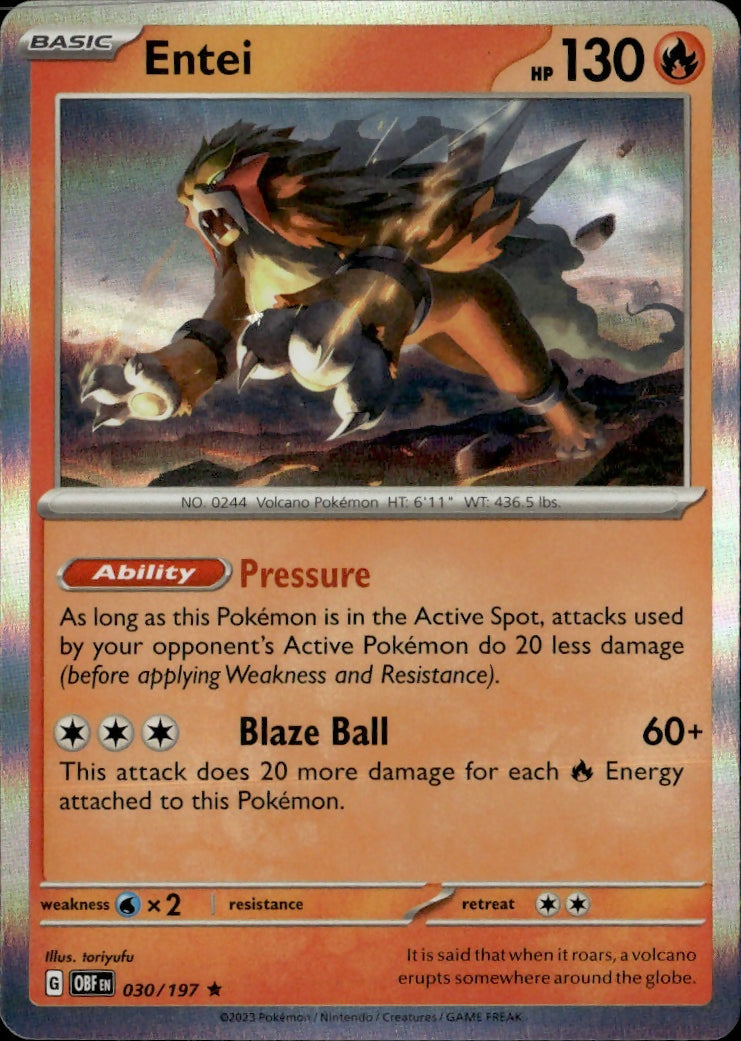 SV03 Obsidian Flames Holo Pokemon #030/197 Entei