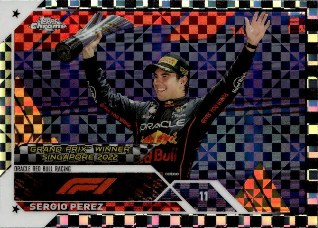2023 Topps Chrome Formula 1 Base #160 - Grand Prix Winners - Checker Flag X-factor Sergio Perez - Oracle Red Bull Racing - A