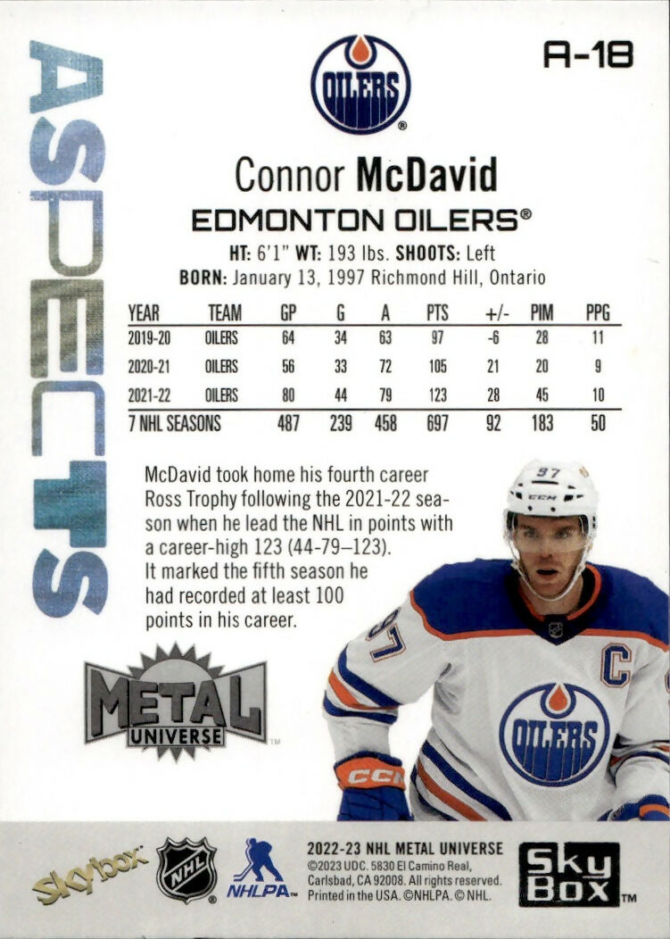 2022-23 Upper Deck Skybox Metal Universe - Aspects #A-18 Connor McDavid - Edmonton Oilers - B