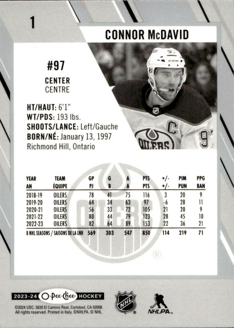 2023-24 Upper Deck O-Pee-Chee Hockey - Base #1 Connor McDavid - Edmonton Oilers - B