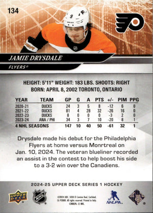 2024-25 Upper Deck Series 1 Hockey - Base #134 Jamie Drysdale - Philadelphia Flyers - B