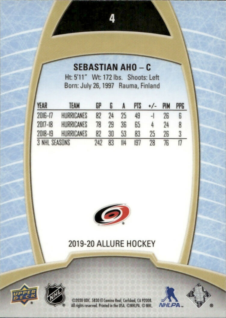 2019-20 Upper Deck Allure Hockey - Base #4 Sebastian Aho - Carolina Hurricanes