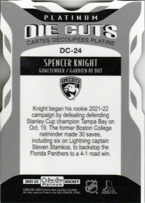 2021-22 Upper Deck O-Pee-Chee Platinum Hockey - Die Cuts #DC-24 Spencer Knight - Florida Panthers