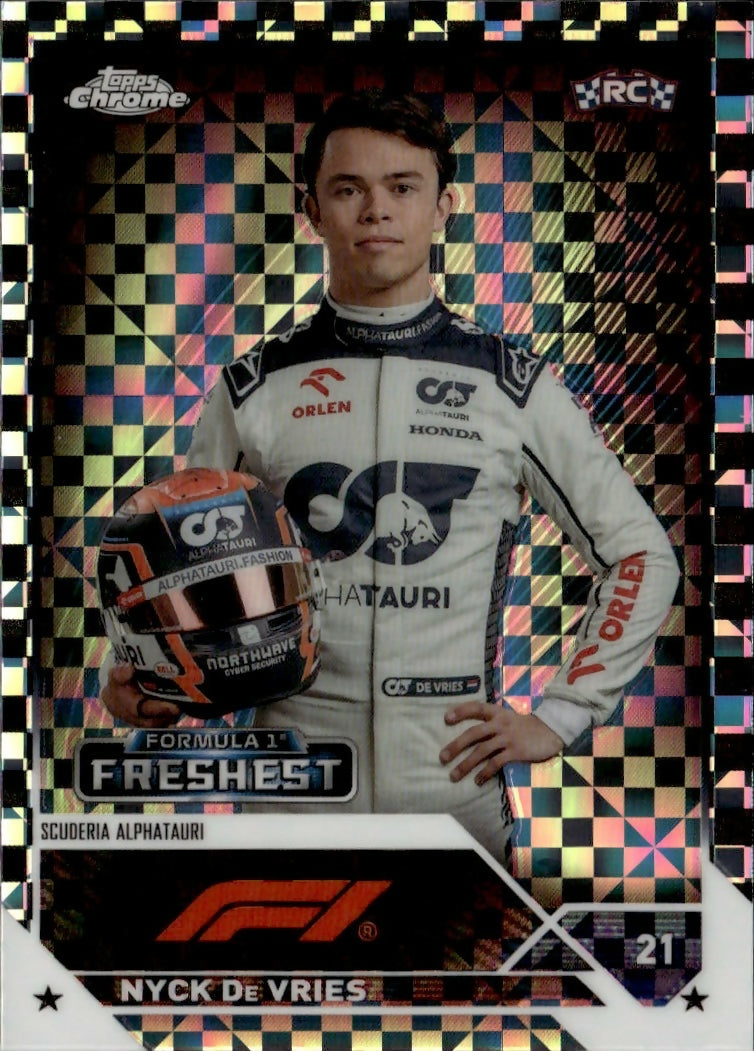2023 Topps Chrome Formula 1 Base #193 - F1 Freshest - Checker Flag X-factor Nyck De Vries - Scuderia Alphatauri - A