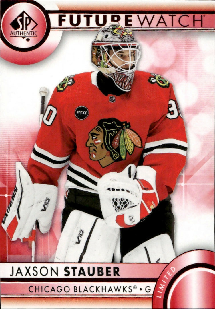 2023-24 Upper Deck SP Authentic Hockey - Base - Red Limited #134 Jaxson Stauber - Chicago Blackhawks - A