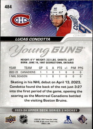 2023-24 Upper Deck Series 2 Hockey - Base - Young Guns #484 Lucas Condotta - Montreal Canadiens - B