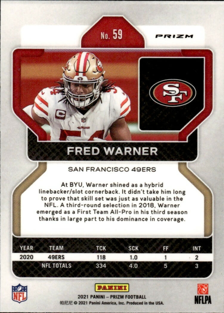 2021 Panini Prizm Football Base - Prizm #59 Fred Warner San Francisco 49ers - B