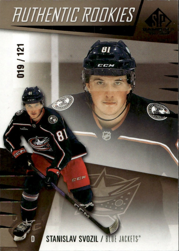 2023-24 Upper Deck SP Game Used Hockey - Base - Gold - Authentic Rookies :121 #233 Stanislav Svozil - Columbus Blue Jackets - A