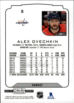 2022-23 Upper Deck O-Pee-Chee Platinum Hockey - Base - Sunset #08 Alex Ovechkin - Washington Capitals