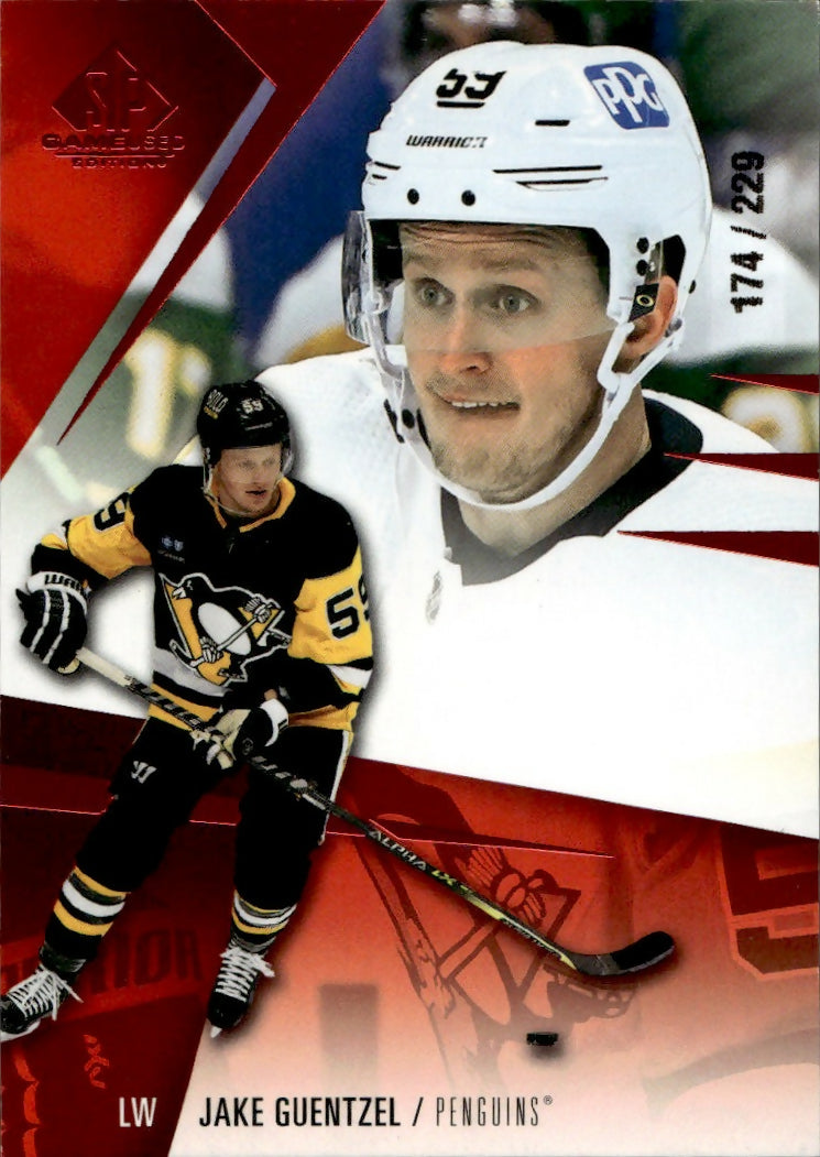 2023-24 Upper Deck SP Game Used Hockey - Base - Red :229 #18 Jake Guentzel - Pittsburgh Penguins - A