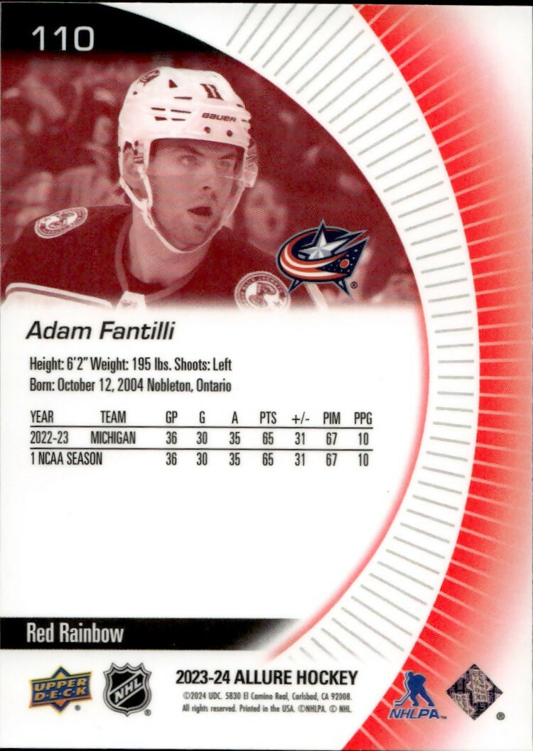 2023-24 Upper Deck Allure Hockey - Base - Red Rainbow #110 Adam Fantilli - Columbus Blue Jackets - B