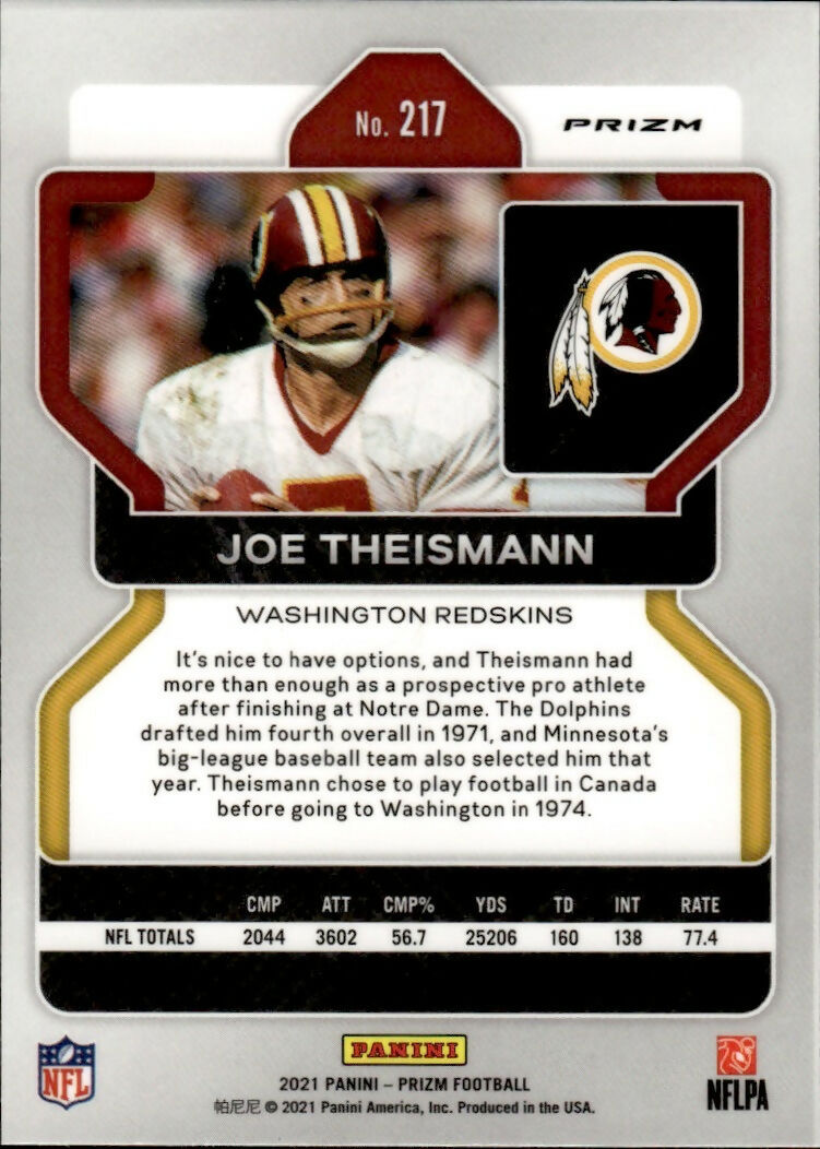 2021 Panini Prizm Football Base - Red White And Blue Prizm #217 Joe Theismann Washington Commanders - B