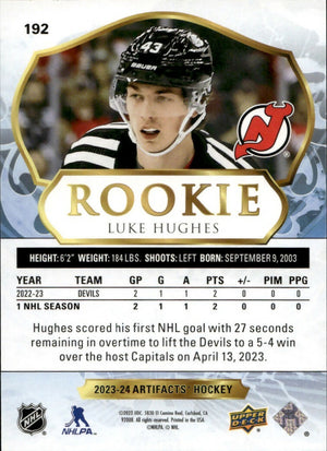 2023-24 Upper Deck Artifacts - Base - Emerald  :99 #192 Luke Hughes - New Jersey Devils - B