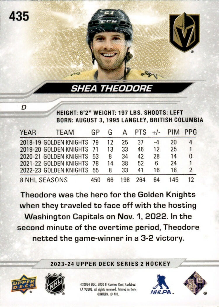 2023-24 Upper Deck Series 2 Hockey - Base #435 Shea Theodore - Vegas Golden Knights