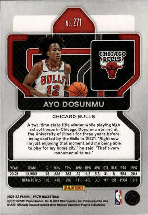 2021-22 Panini Prizm Basketball - Base - Rookie # 271 Ayo Dosunmu - Chicago Bulls