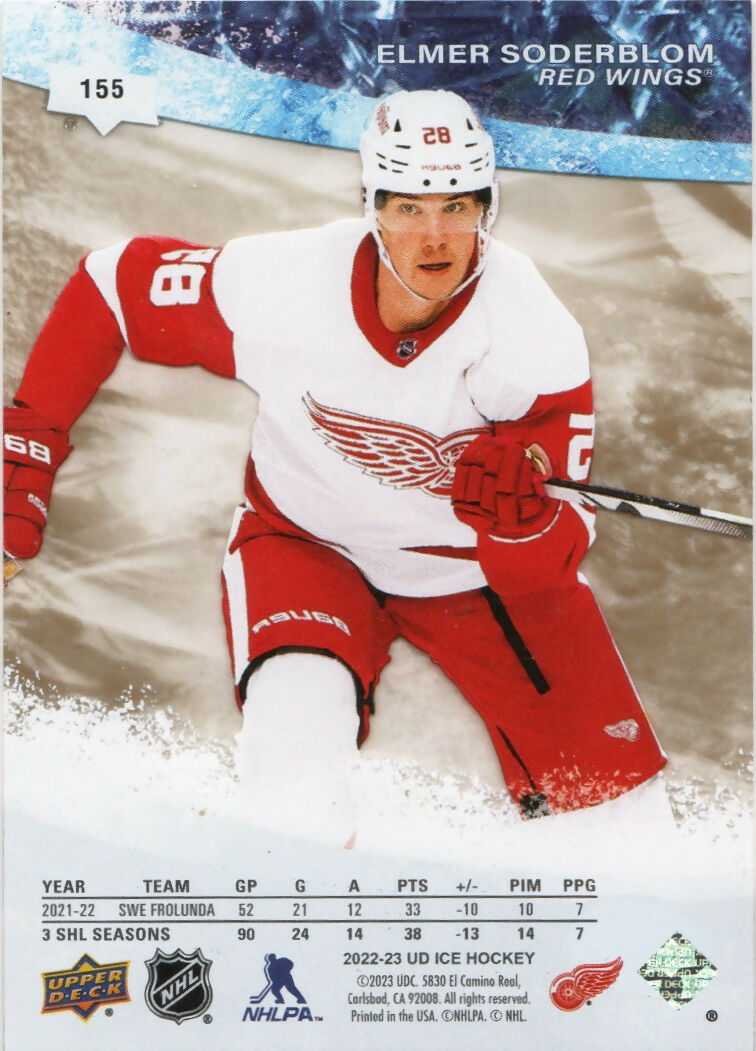 2022-23 Upper Deck Ice Hockey - Base - Ice Premiers - Gold :99 #155 Elmer Soderblom - Detroit Red Wings - B