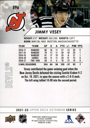 2021-22 Upper Deck Extended Series Hockey - Base #596 Jimmy Vesey - New Jersey Devils