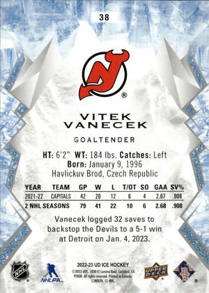 2022-23 Upper Deck Ice Hockey - Base #38 Vitek Vanecek - New Jersey Devils