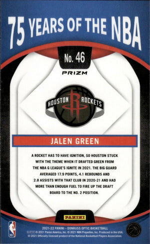 2021-22 Panini Prizm Basketball - Optic 75 Years of the NBA # 46 Jalen Green - Houston Rockets