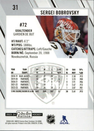 2023-24 Upper Deck O-Pee Chee Platinum Hockey - Base #31 Sergei Bobrovsky - Florida Panthers - B