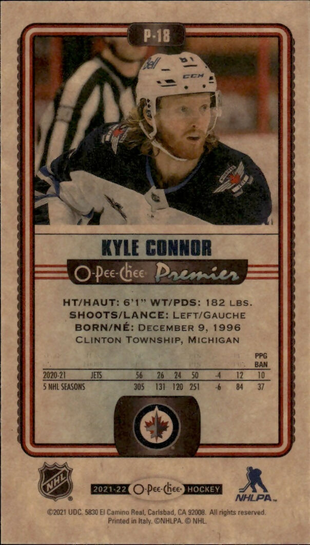 2021-22 Upper Deck Series 2 - O-Pee-Chee Update - Premier Tallboys #P-18 Kyle Connor - Winnipeg Jets - B
