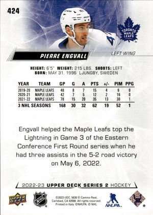 2022-23 Upper Deck Series 2 Hockey Base #424 Pierre Engvall - Toronto Maple Leafs