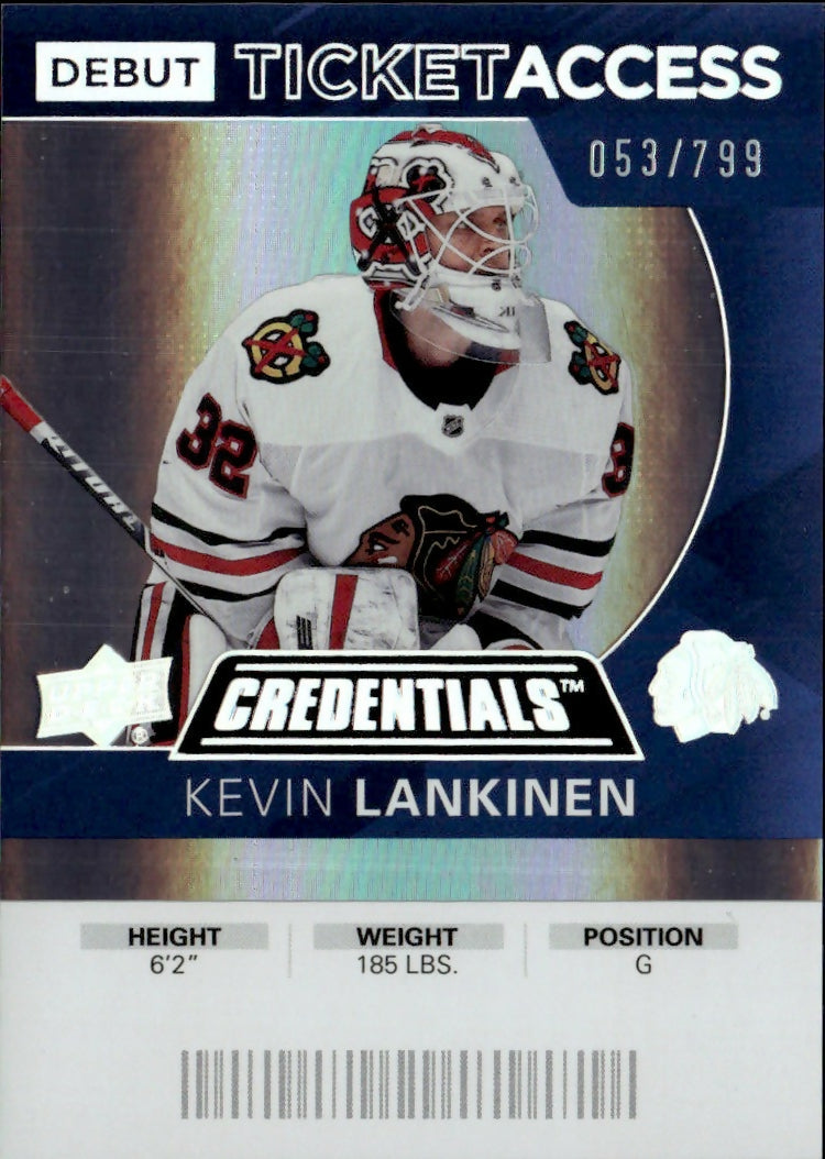 2021-22 Upper Deck Credentials - 2020-21 Debut Ticket Access #96 Kevin Lankinen - Chicago Blackhawks