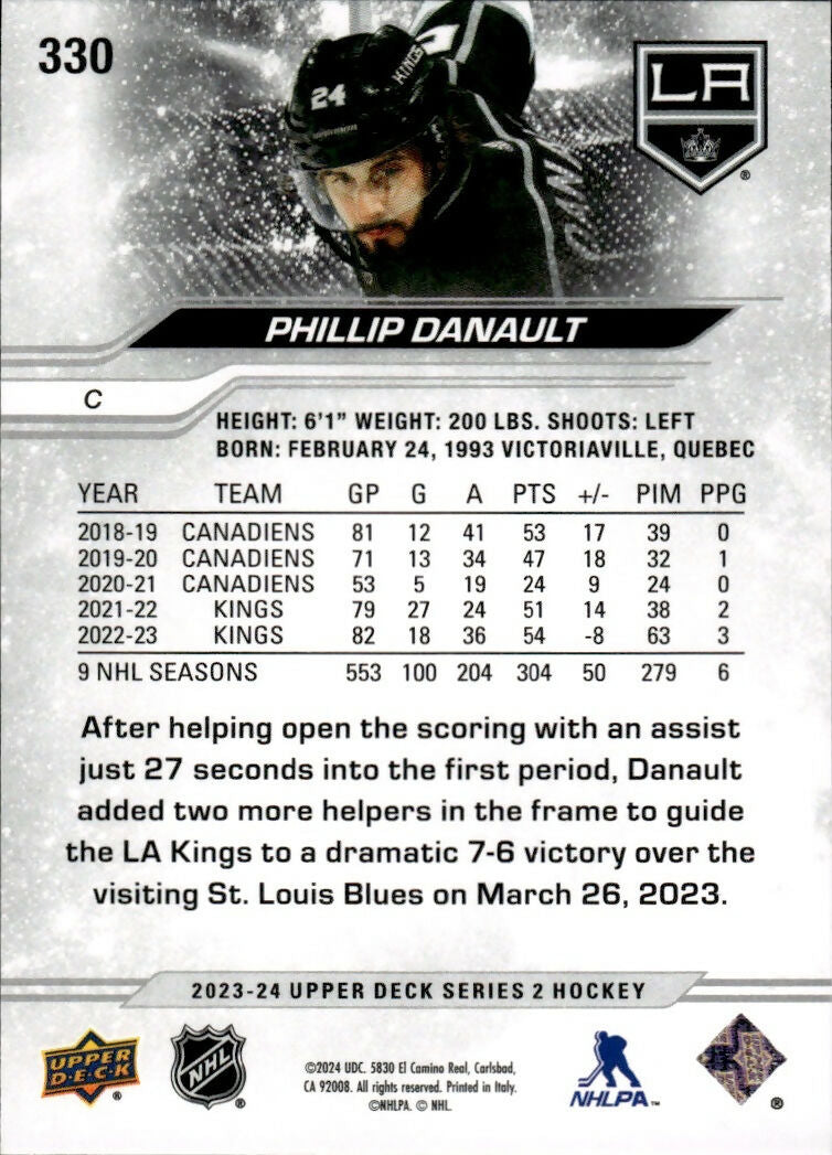 2023-24 Upper Deck Series 2 Hockey - Base #330 Phillip Danault - Los Angeles Kings - B