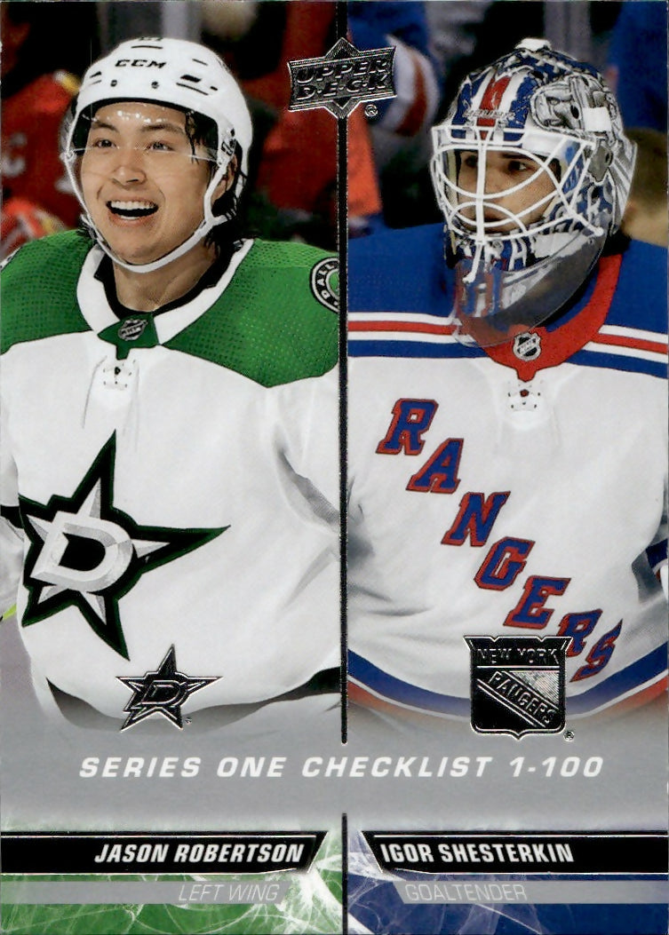 2022-23 Upper Deck Series 1 Hockey - Base #199 Checklist - Jason Robertson:Igor Shesterkin - A