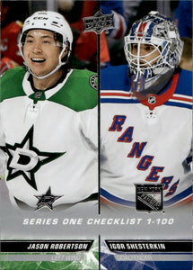2022-23 Upper Deck Series 1 Hockey - Base #199 Checklist - Jason Robertson:Igor Shesterkin - A