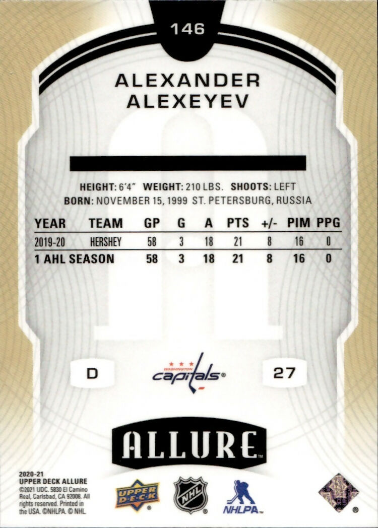 2020-21 Upper Deck Allure Hockey - Base Rookie SP #146 Alexander Alexeyev - Washington Capitals - B