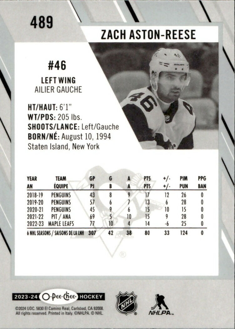 2023-24 Upper Deck O-Pee-Chee Hockey - Base #489 Zach Aston-Reese - Pittsburgh Penguins - B