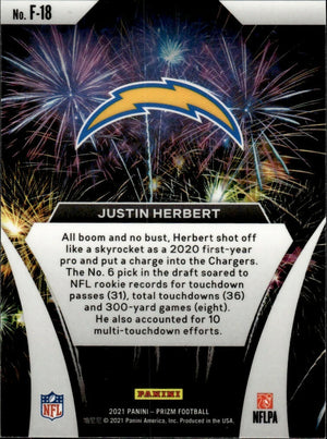 2026 Panini Prizm Football - Fireworks #F-18 Justin Herbert Los Angeles Chargers - B