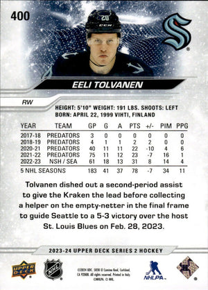 2023-24 Upper Deck Series 2 Hockey - Base #400 Eeli Tolvanen - Seattle Kraken - B