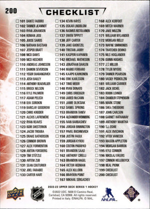 2022-23 Upper Deck Series 1 Hockey - Base #200 Checklist - Aleksander Barkov:Brayden Point - B