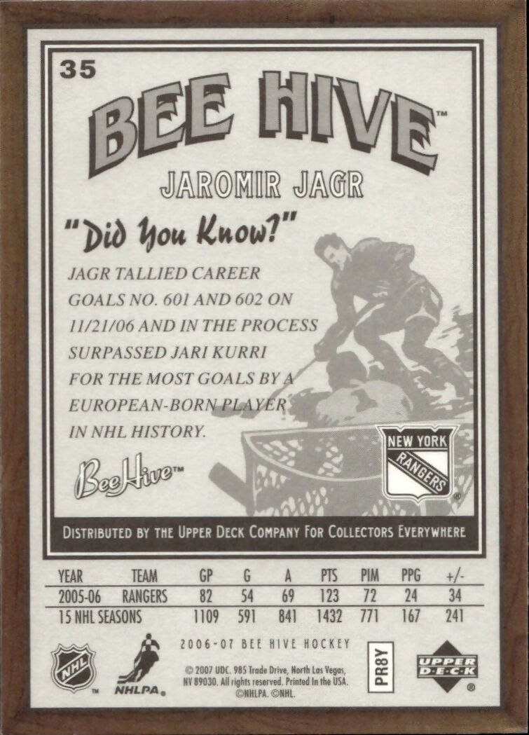 2006-07 Upper Deck - Bee Hive Hockey - Base #35 Jaromir Jagr - New York Rangers - B